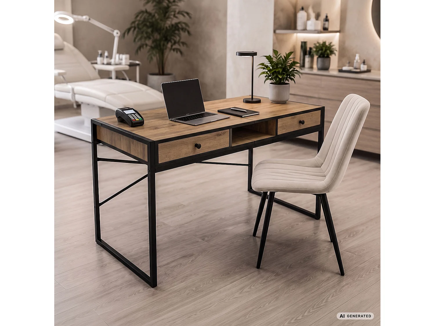 Industrieel computerbureau Craft eiken ELONIS 123 cm 2 lades 1 plank Zwarte poten