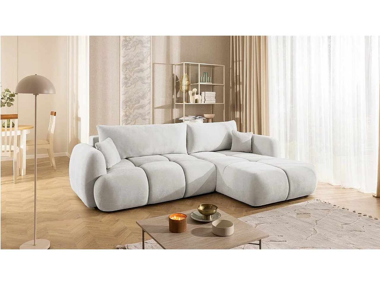 Canapé d’angle avec fonction couchage en tissu tissé LORETTO