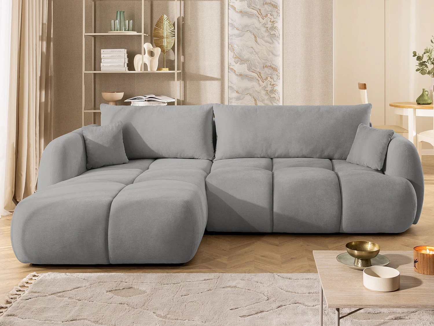 Canapé d’angle avec fonction couchage en tissu tissé LORETTO