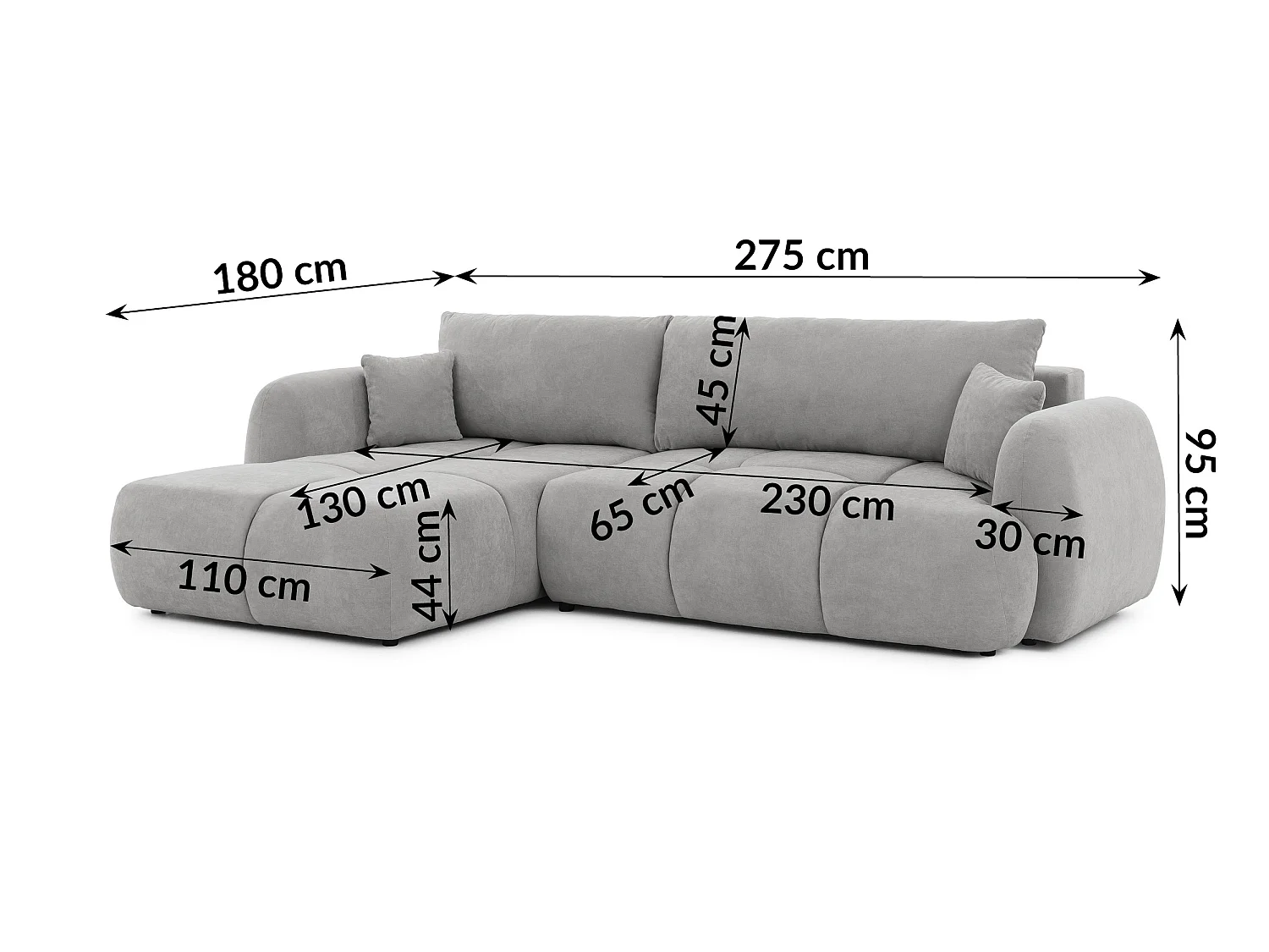 Canapé d’angle avec fonction couchage en tissu tissé LORETTO