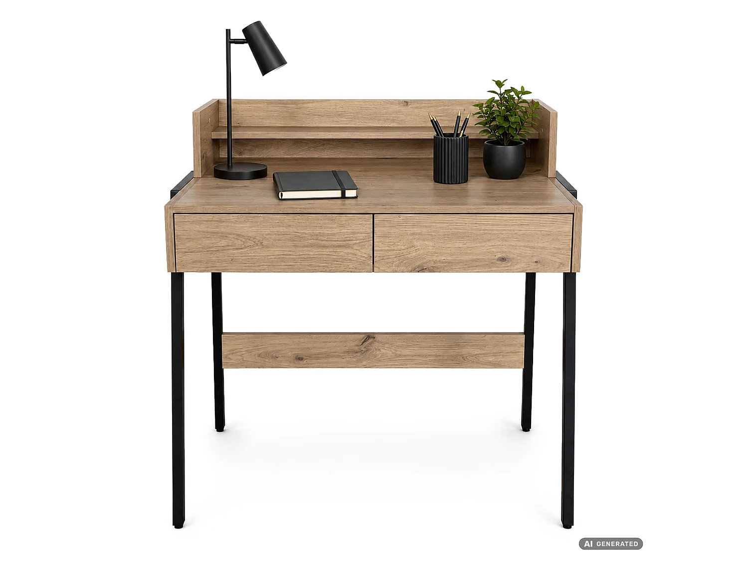 Biurko industrialne komputerowe Dąb Artisan FLUX 78 cm 2 szuflady 1 półka Czarne nogi