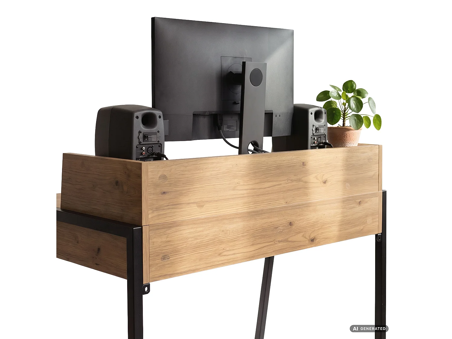 Biurko industrialne komputerowe Dąb Artisan FLUX 78 cm 2 szuflady 1 półka Czarne nogi
