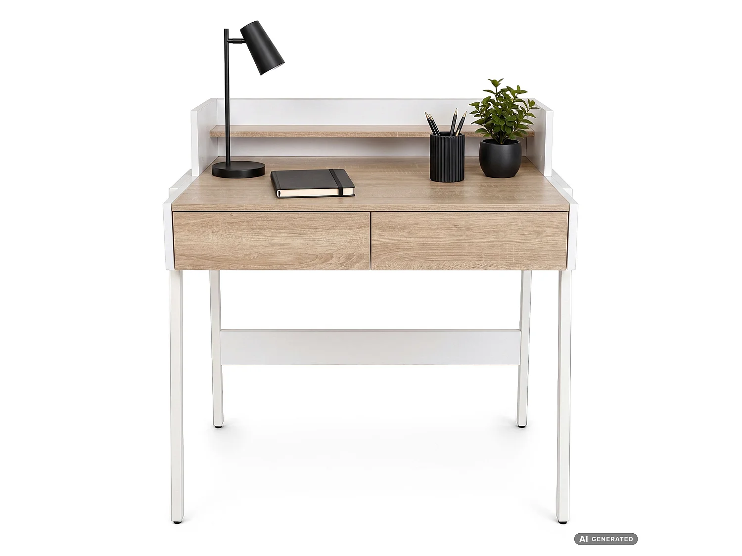 Industrieel computerbureau Sonoma eiken FLUX 78 cm 2 lades 1 plank Witte poten