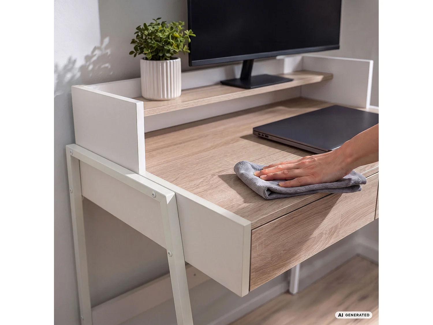 Industrieel computerbureau Sonoma eiken FLUX 78 cm 2 lades 1 plank Witte poten