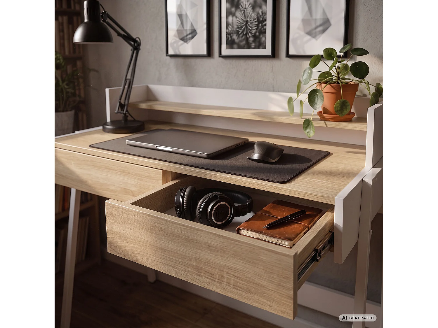Industrieel computerbureau Sonoma eiken FLUX 78 cm 2 lades 1 plank Witte poten