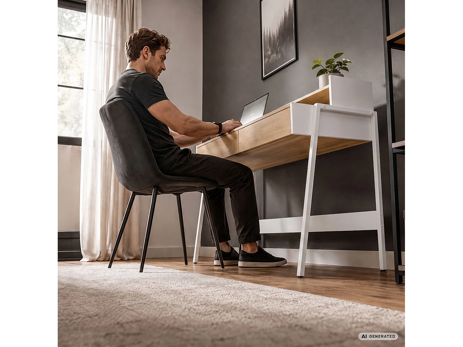 Industrieel computerbureau Sonoma eiken FLUX 78 cm 2 lades 1 plank Witte poten