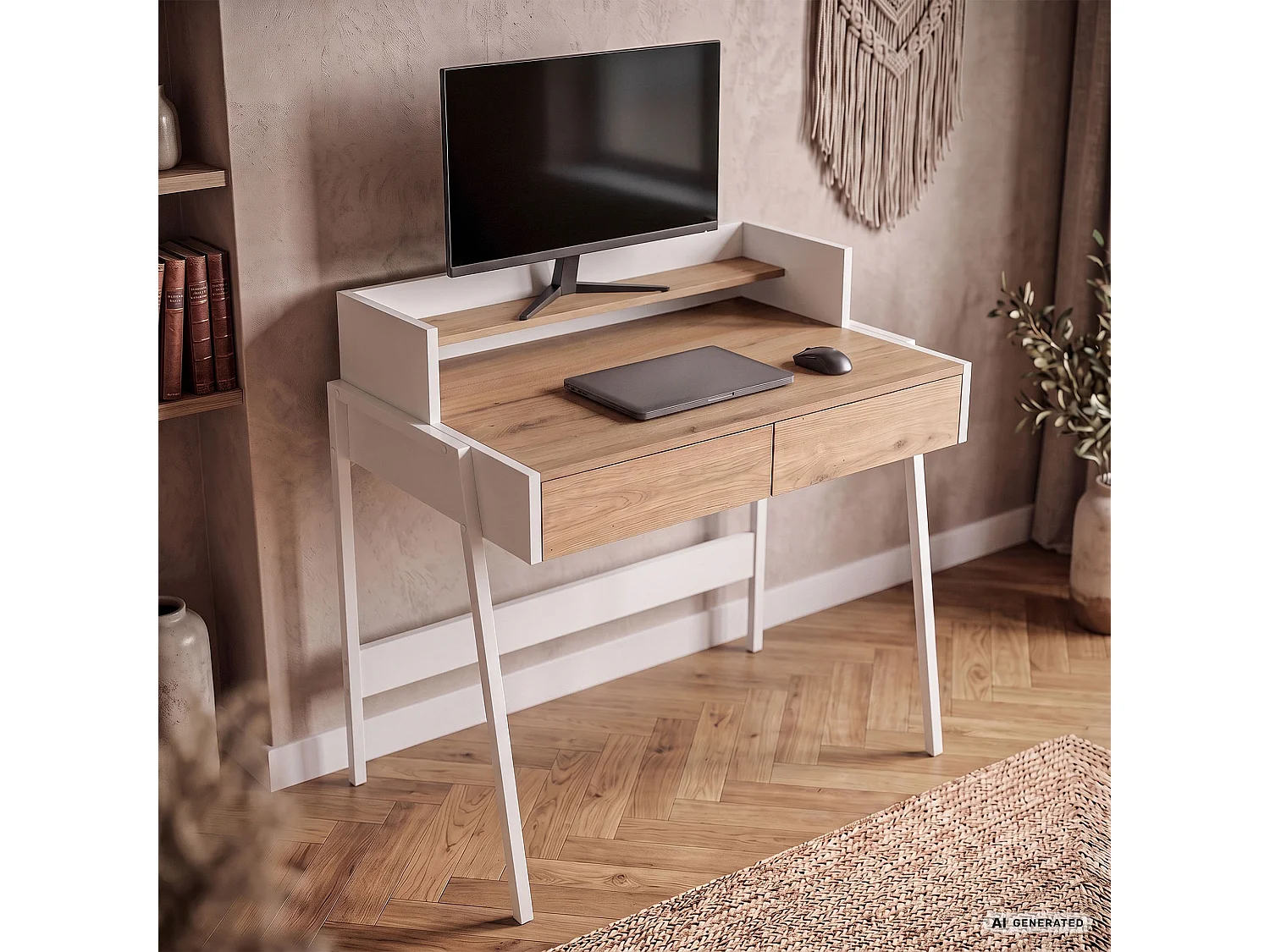 Industrieel computerbureau Sonoma eiken FLUX 78 cm 2 lades 1 plank Witte poten