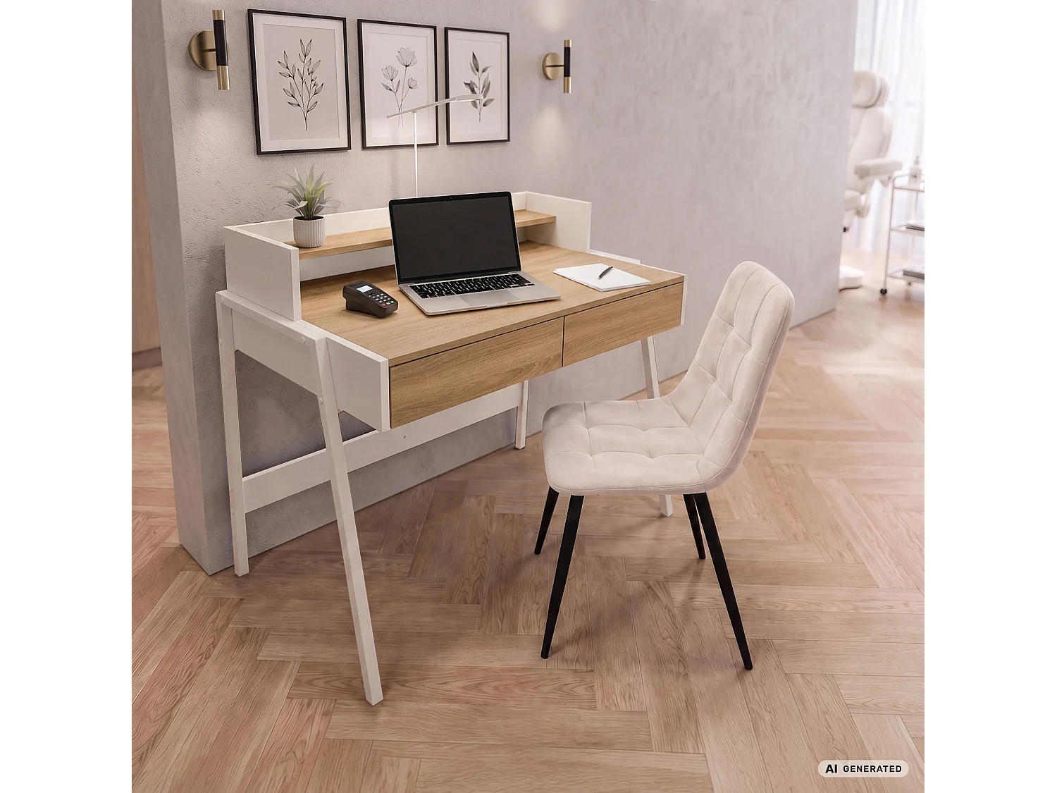 Industrieel computerbureau Sonoma eiken FLUX 78 cm 2 lades 1 plank Witte poten