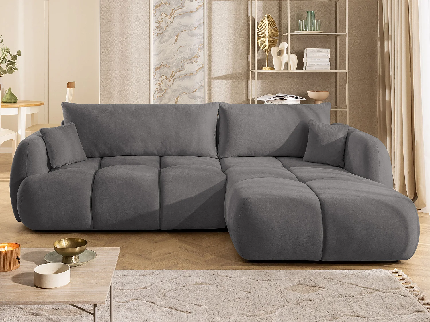 Canapé d’angle avec fonction couchage en tissu tissé LORETTO