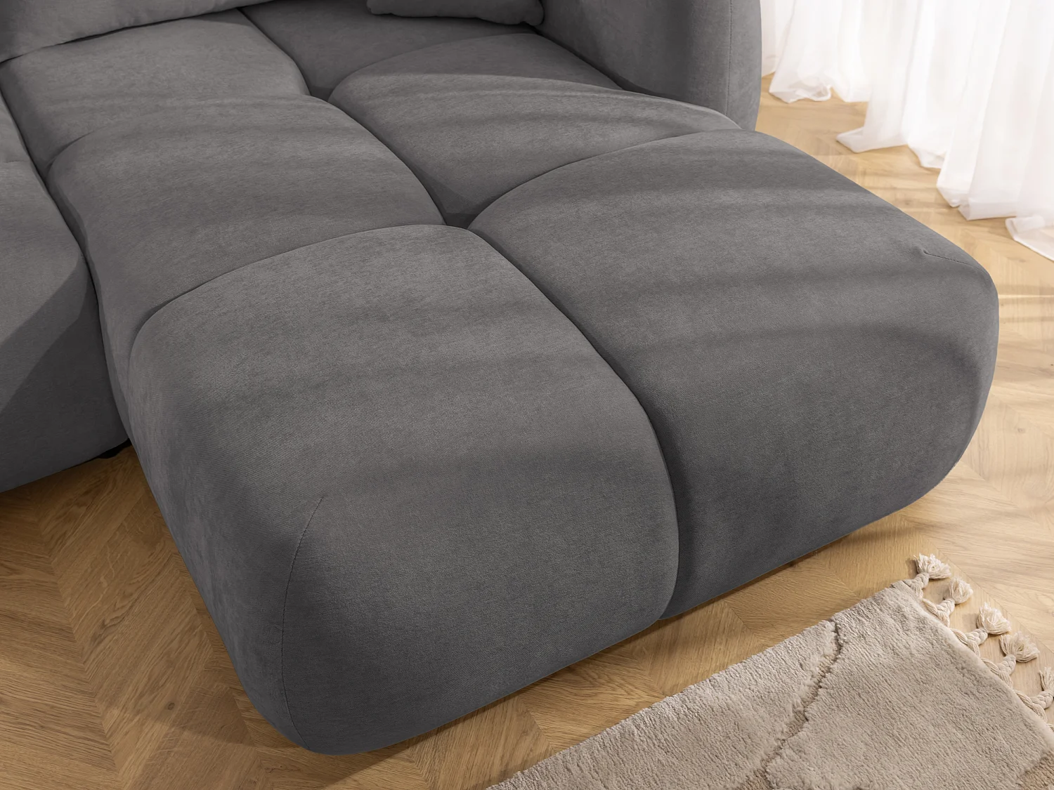 Canapé d’angle avec fonction couchage en tissu tissé LORETTO