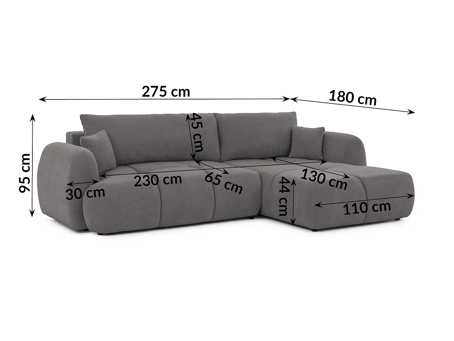 Canapé d’angle avec fonction couchage en tissu tissé LORETTO