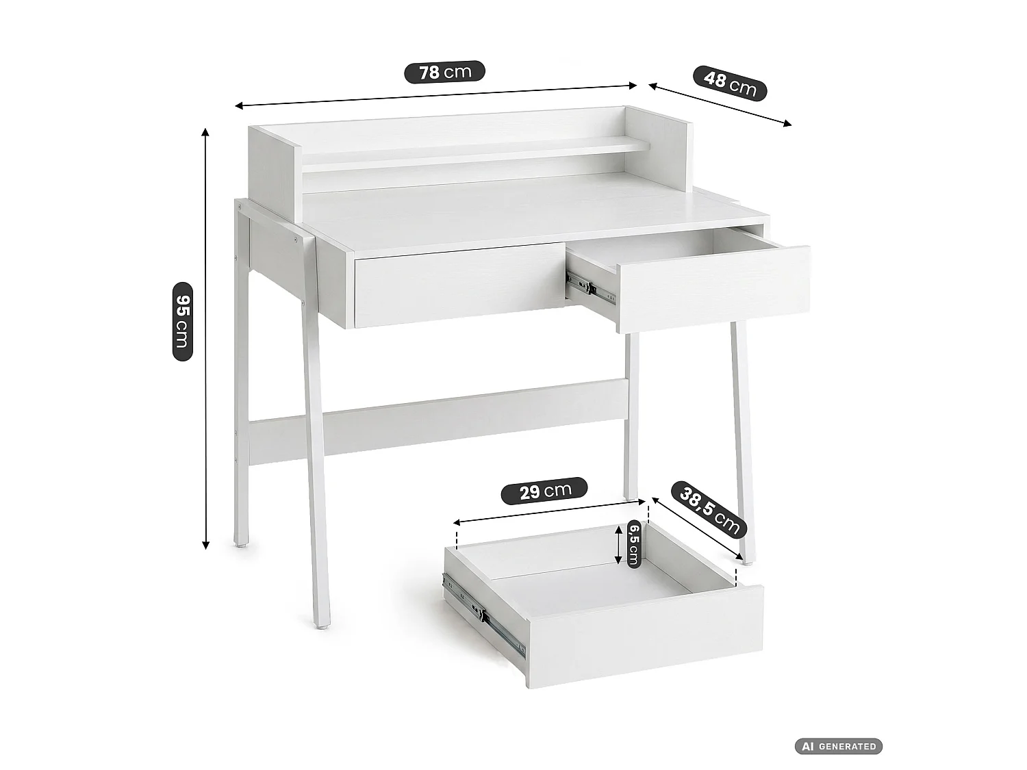 Industrieel computerbureau Wit FLUX 78 cm 2 lades 1 plank Witte poten