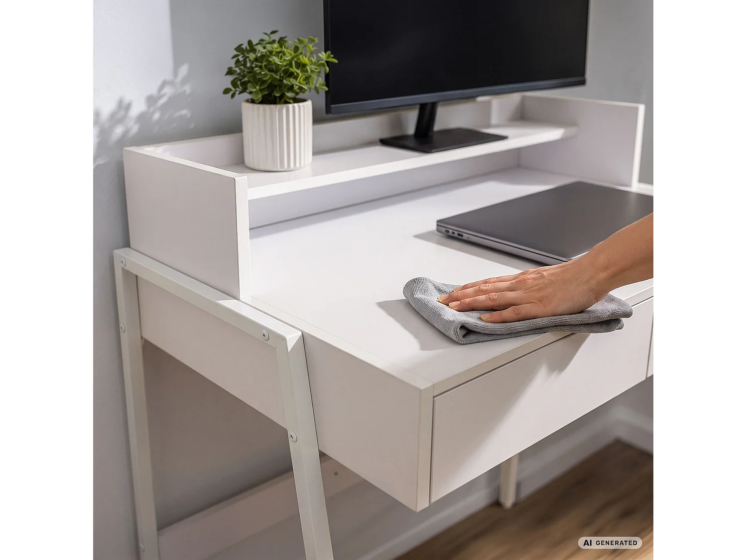 Industrieel computerbureau Wit FLUX 78 cm 2 lades 1 plank Witte poten