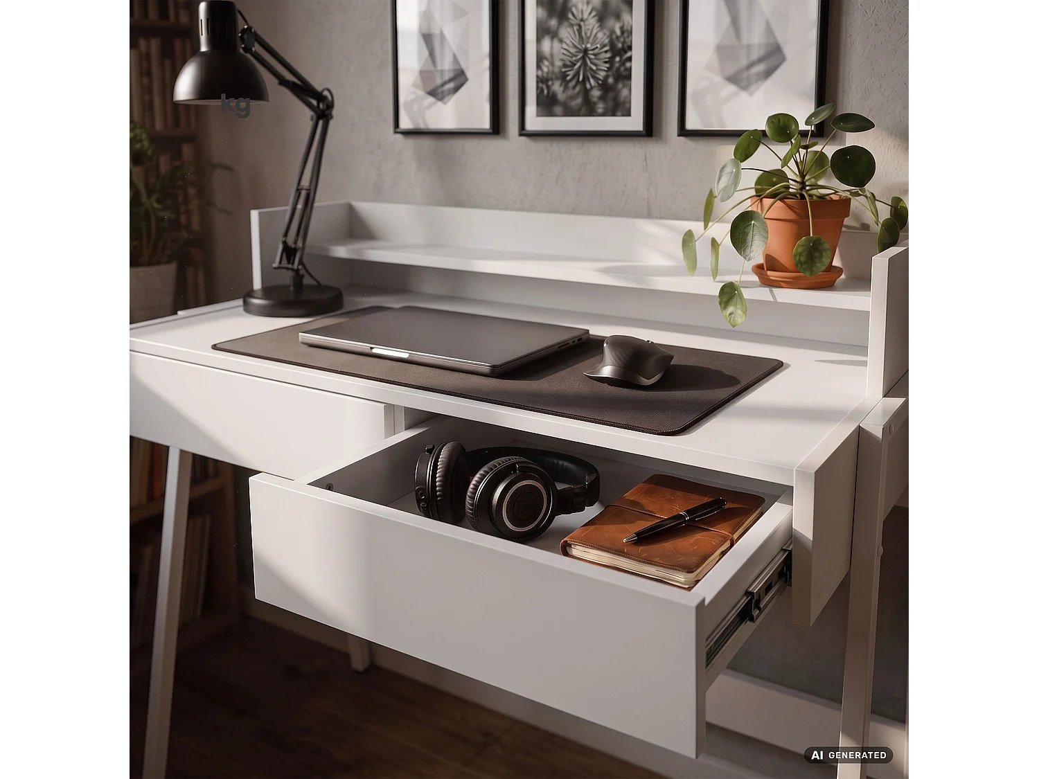 Industrieel computerbureau Wit FLUX 78 cm 2 lades 1 plank Witte poten
