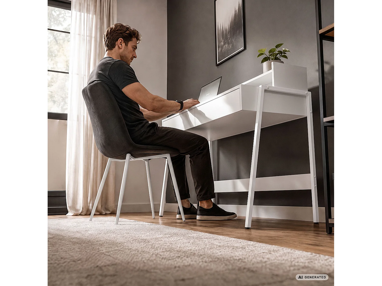 Industrieel computerbureau Wit FLUX 78 cm 2 lades 1 plank Witte poten