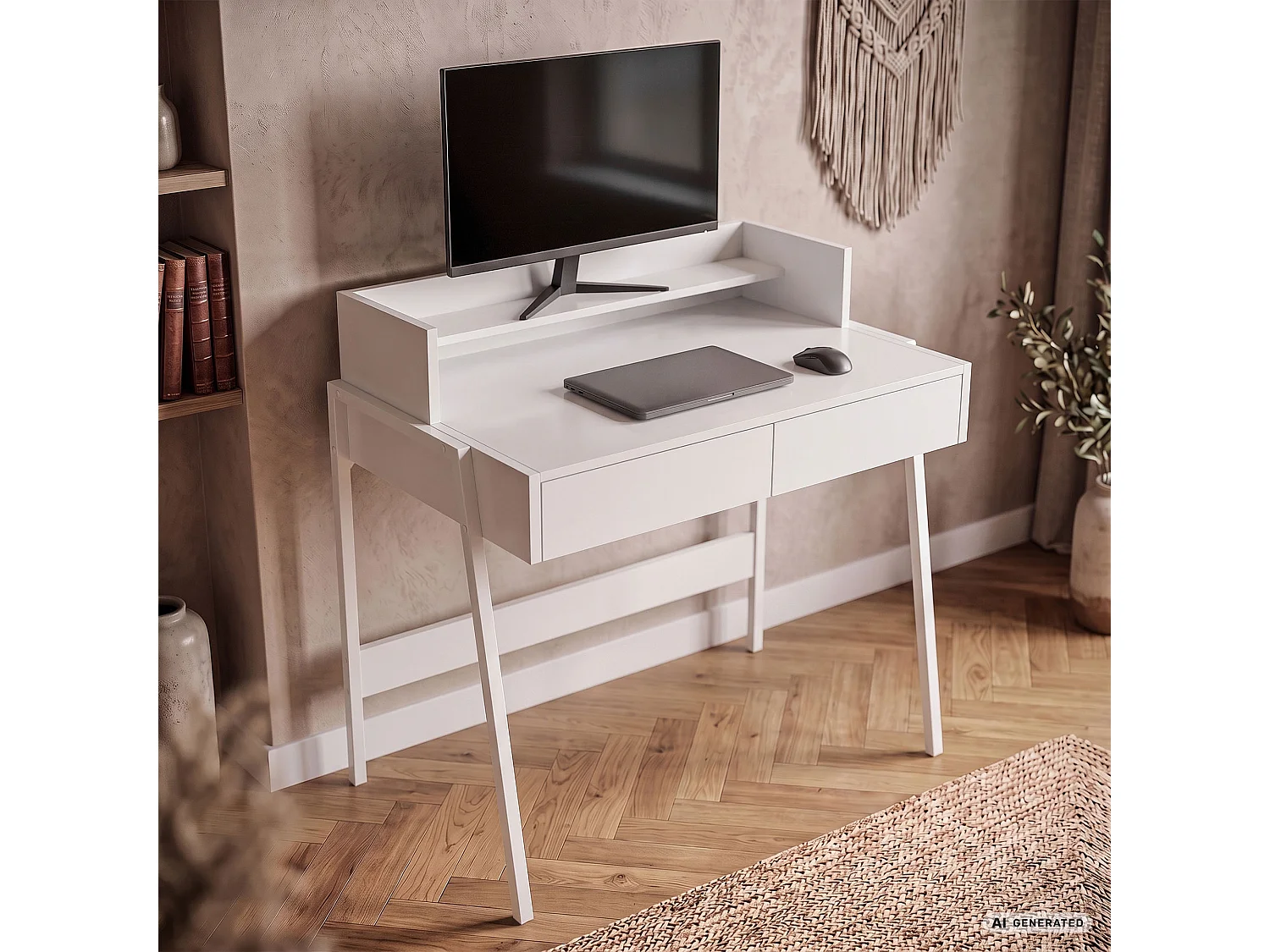Industrieel computerbureau Wit FLUX 78 cm 2 lades 1 plank Witte poten
