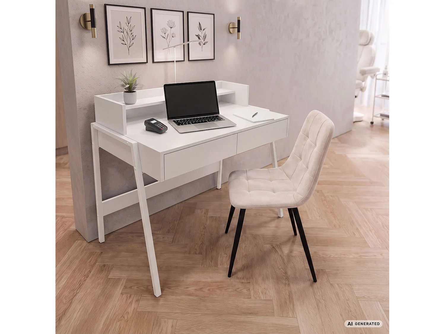 Industrieel computerbureau Wit FLUX 78 cm 2 lades 1 plank Witte poten