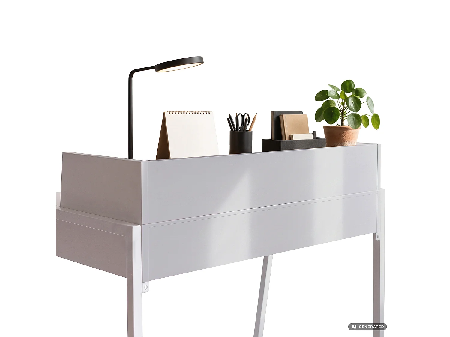 Escritorio industrial para ordenador Blanco FLUX 78 cm 2 cajones 1 estante patas blancas