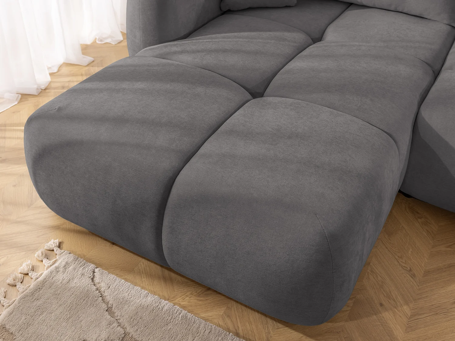 Canapé d’angle avec fonction couchage en tissu tissé LORETTO