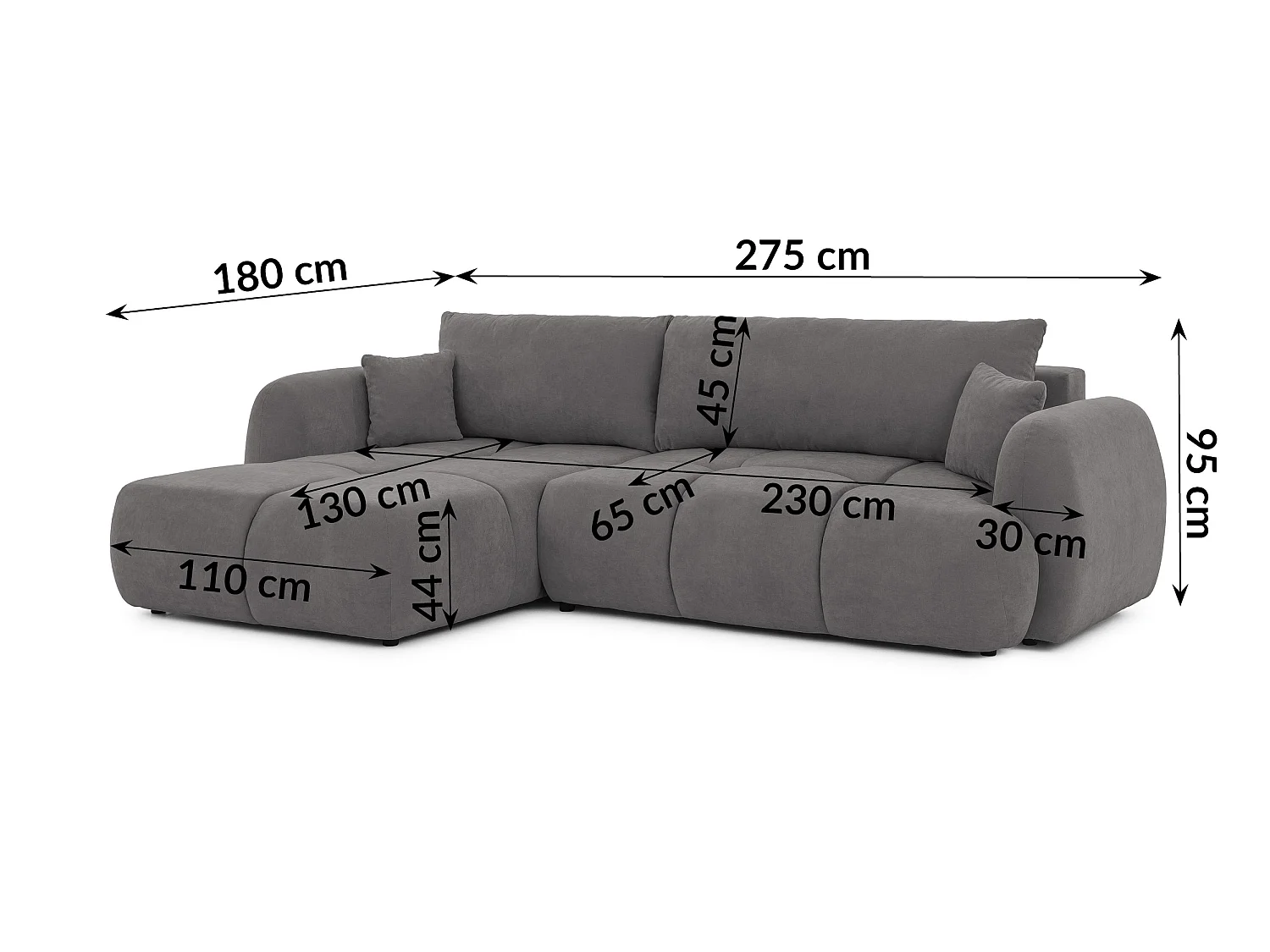 Canapé d’angle avec fonction couchage en tissu tissé LORETTO