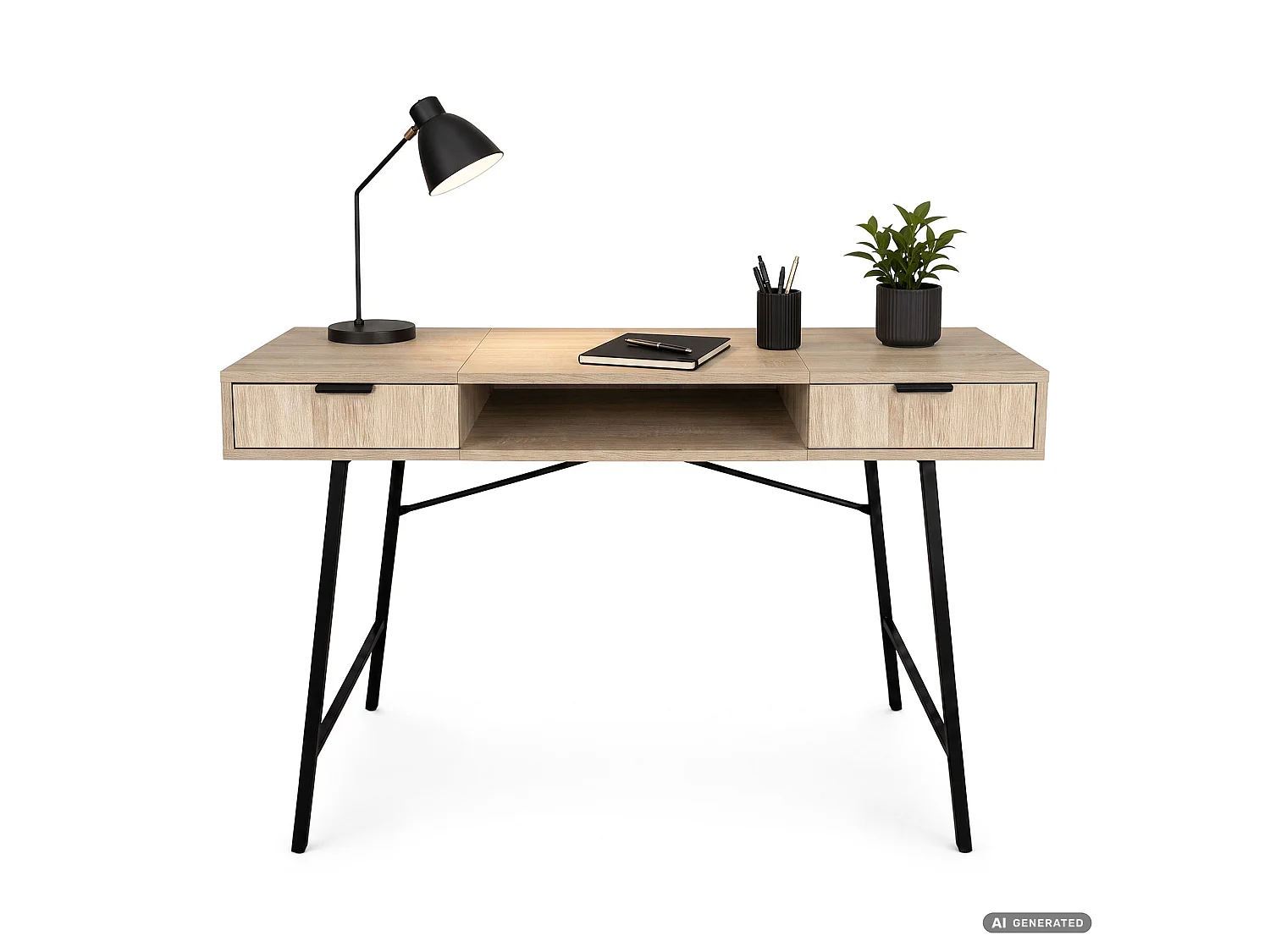 Industrieel computerbureau Sonoma eiken ARDEN 120 cm 2 lades 1 plank Zwarte poten
