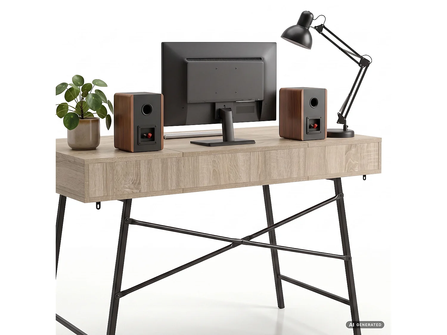 Industrieel computerbureau Sonoma eiken ARDEN 120 cm 2 lades 1 plank Zwarte poten