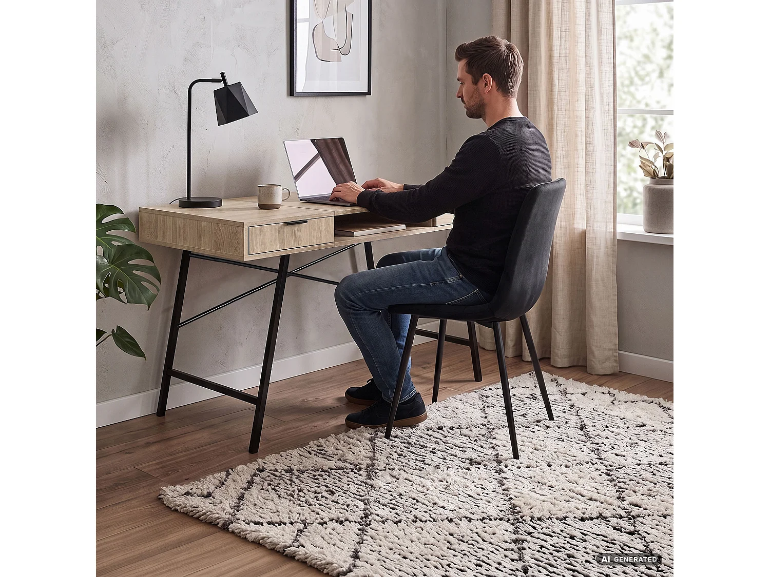 Industrieel computerbureau Sonoma eiken ARDEN 120 cm 2 lades 1 plank Zwarte poten