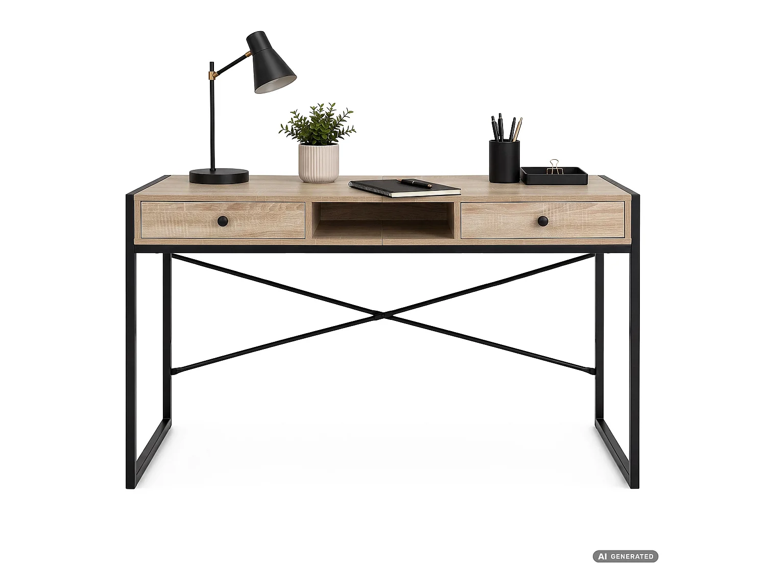Industrieel computerbureau Sonoma eiken ELONIS 123 cm 2 lades 1 plank Zwarte poten
