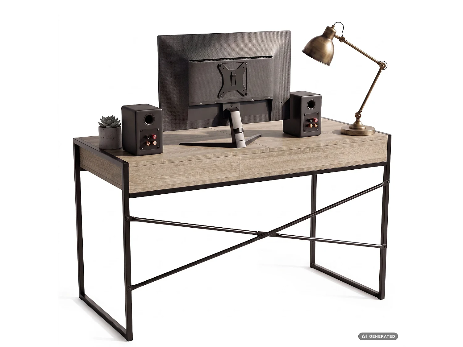 Industrieel computerbureau Sonoma eiken ELONIS 123 cm 2 lades 1 plank Zwarte poten