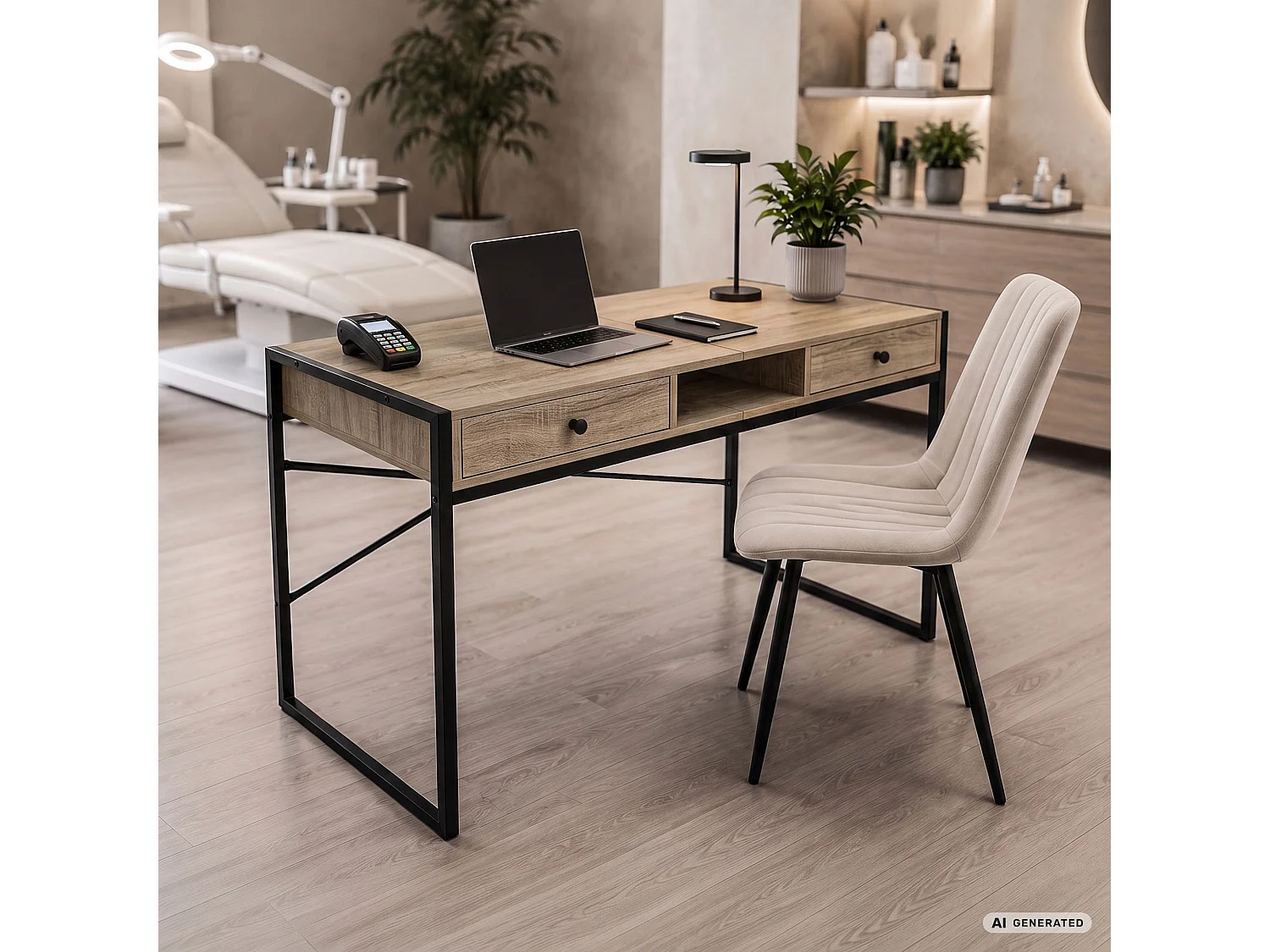 Industrieel computerbureau Sonoma eiken ELONIS 123 cm 2 lades 1 plank Zwarte poten