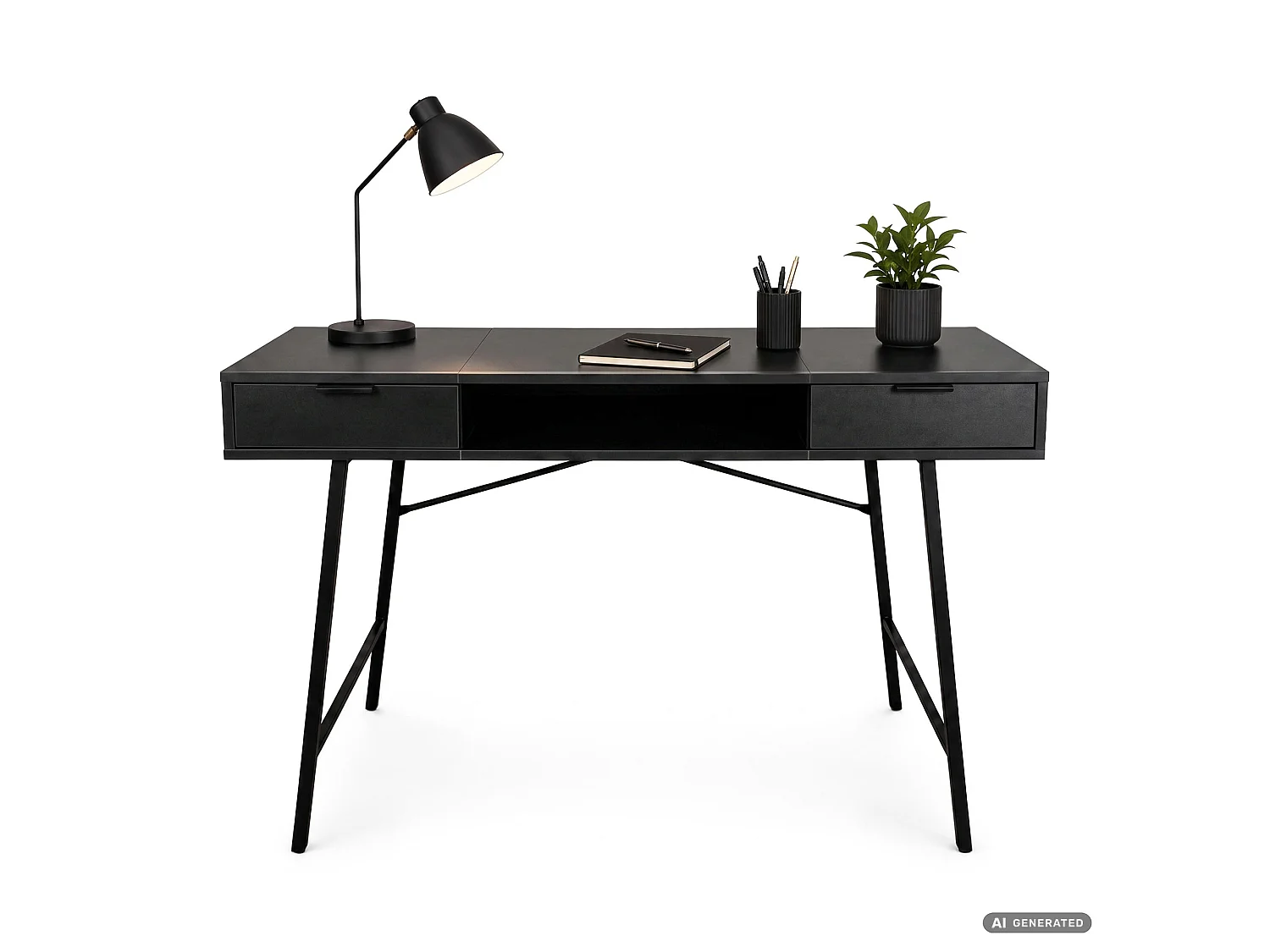 Industrieel computerbureau Zwart ARDEN 120 cm 2 lades 1 plank Zwarte poten