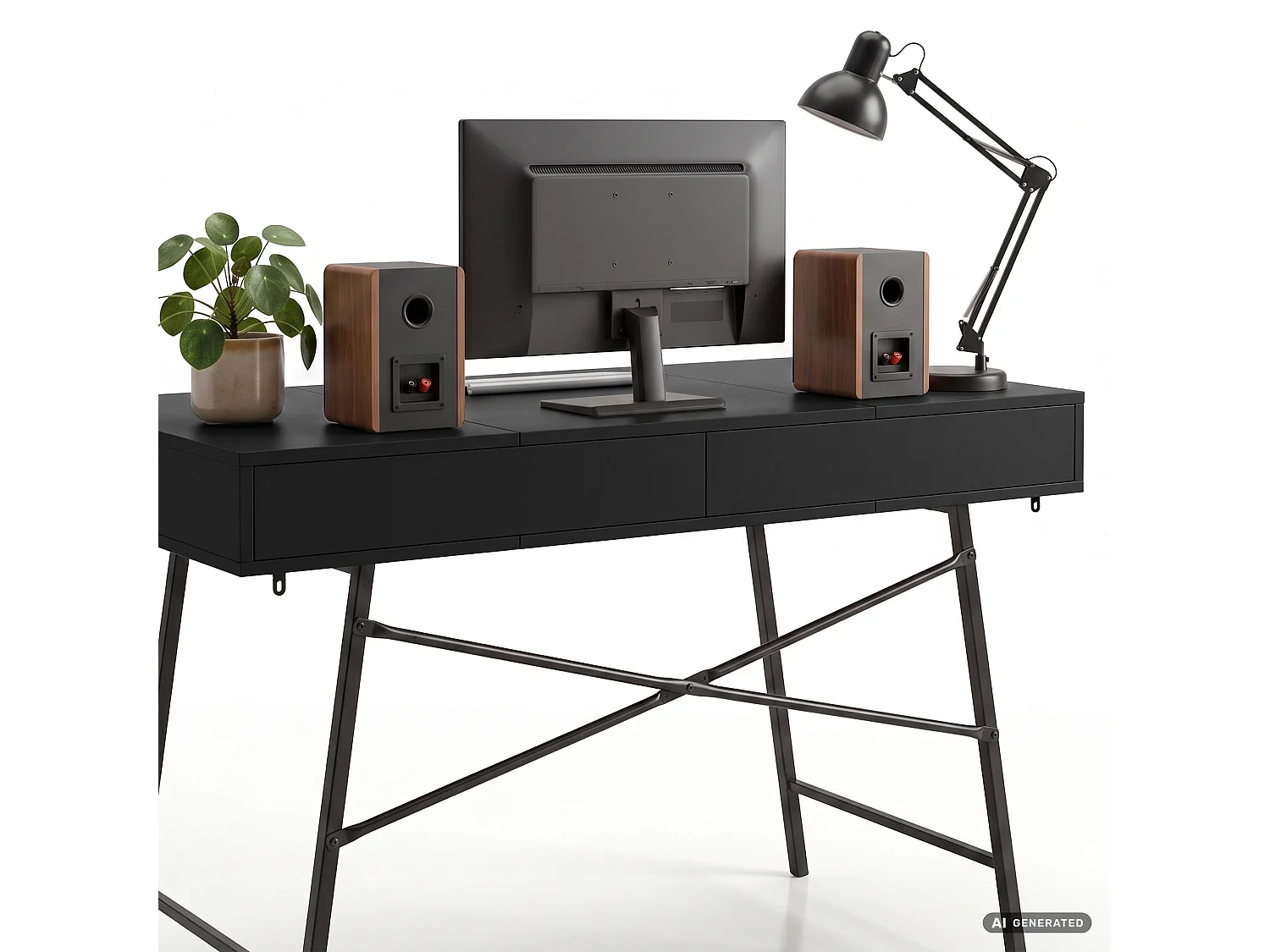 Industrieel computerbureau Zwart ARDEN 120 cm 2 lades 1 plank Zwarte poten