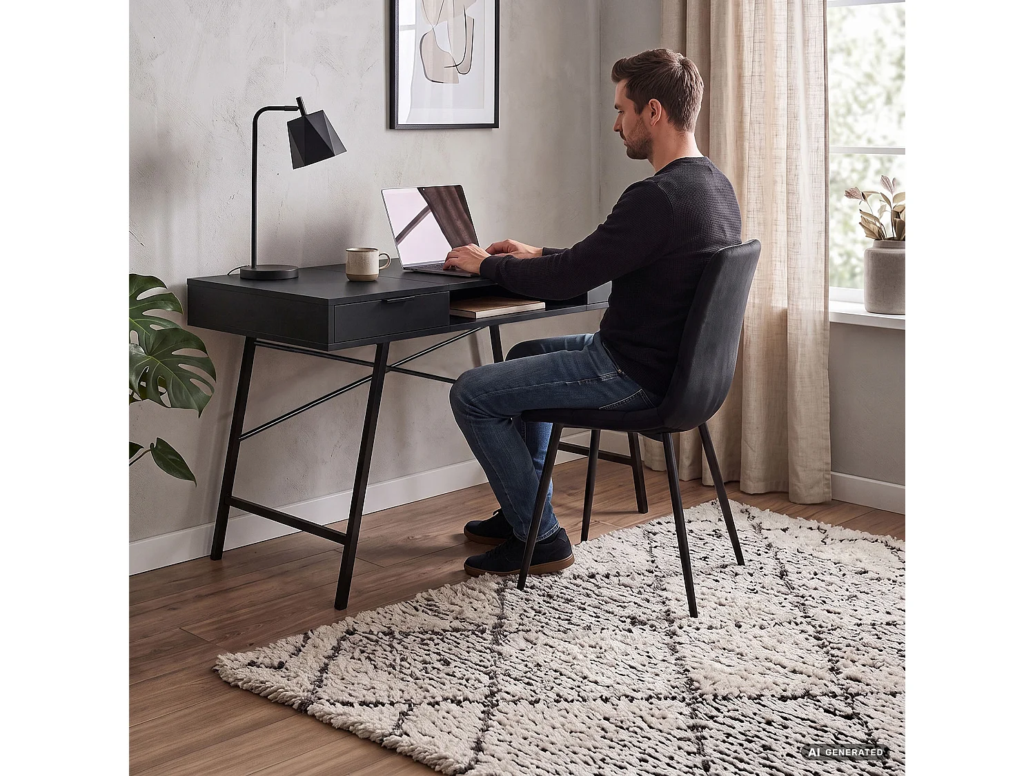 Industrieel computerbureau Zwart ARDEN 120 cm 2 lades 1 plank Zwarte poten