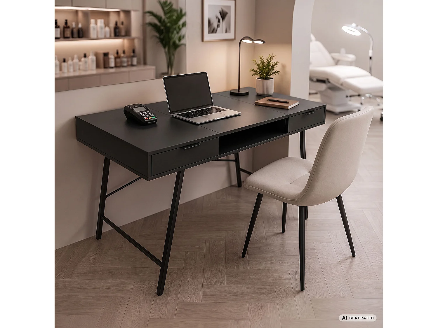 Industrieel computerbureau Zwart ARDEN 120 cm 2 lades 1 plank Zwarte poten
