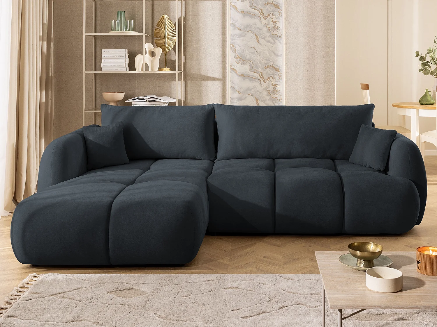 Canapé d’angle avec fonction couchage en tissu tissé LORETTO