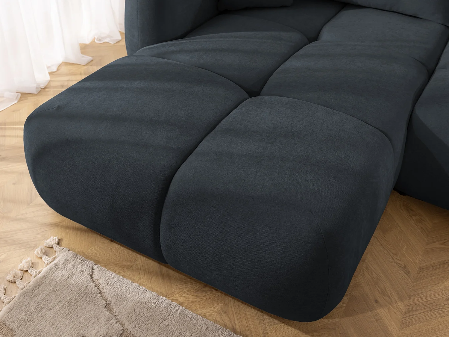 Canapé d’angle avec fonction couchage en tissu tissé LORETTO