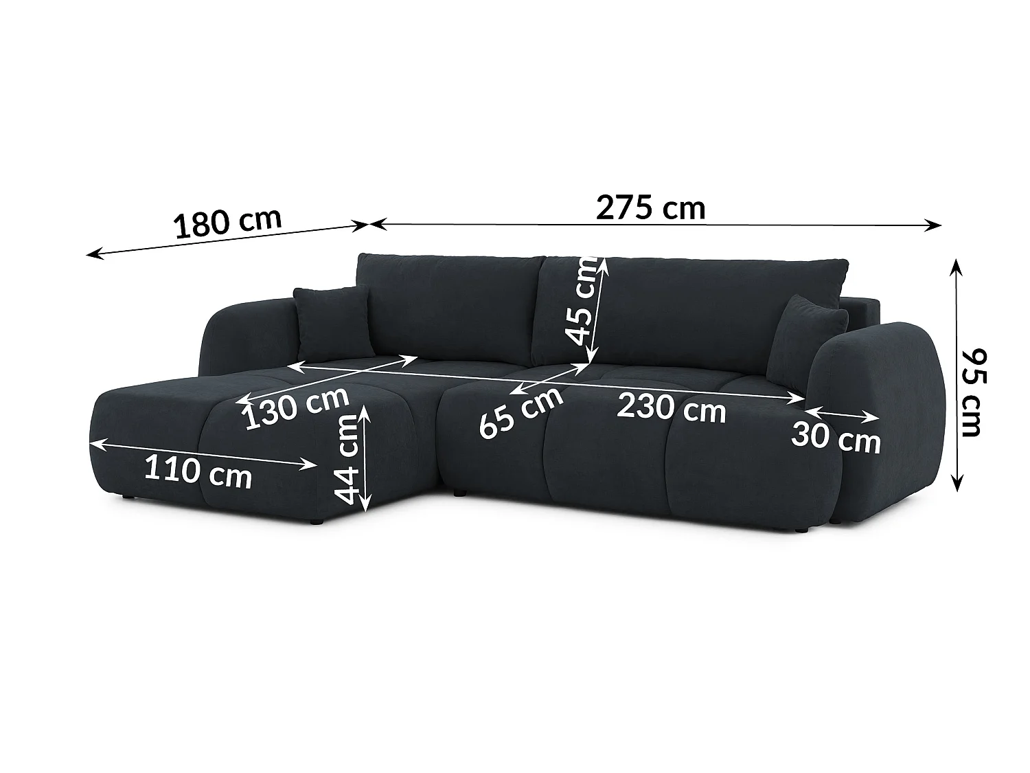 Canapé d’angle avec fonction couchage en tissu tissé LORETTO