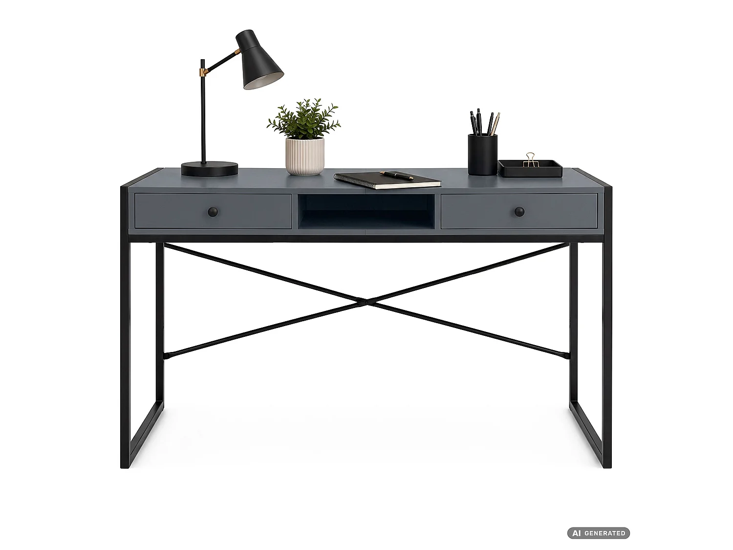 Industrieel computerbureau Grafiet ELONIS 123 cm 2 lades 1 plank Zwarte poten