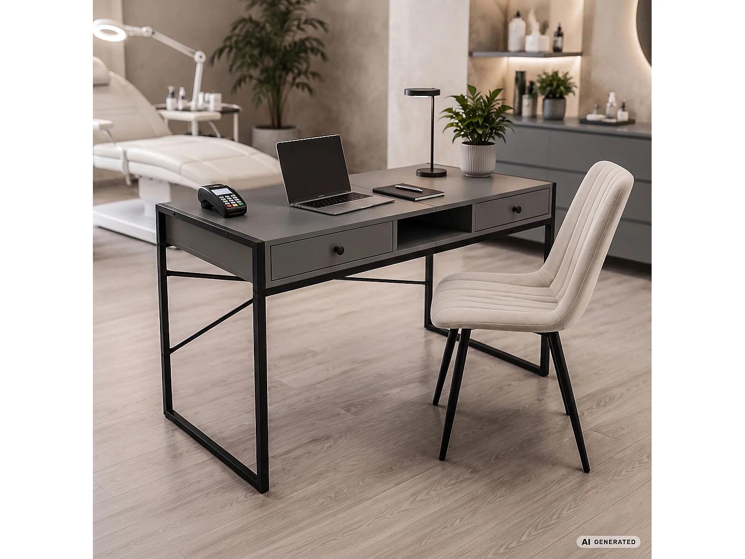 Industrieel computerbureau Grafiet ELONIS 123 cm 2 lades 1 plank Zwarte poten