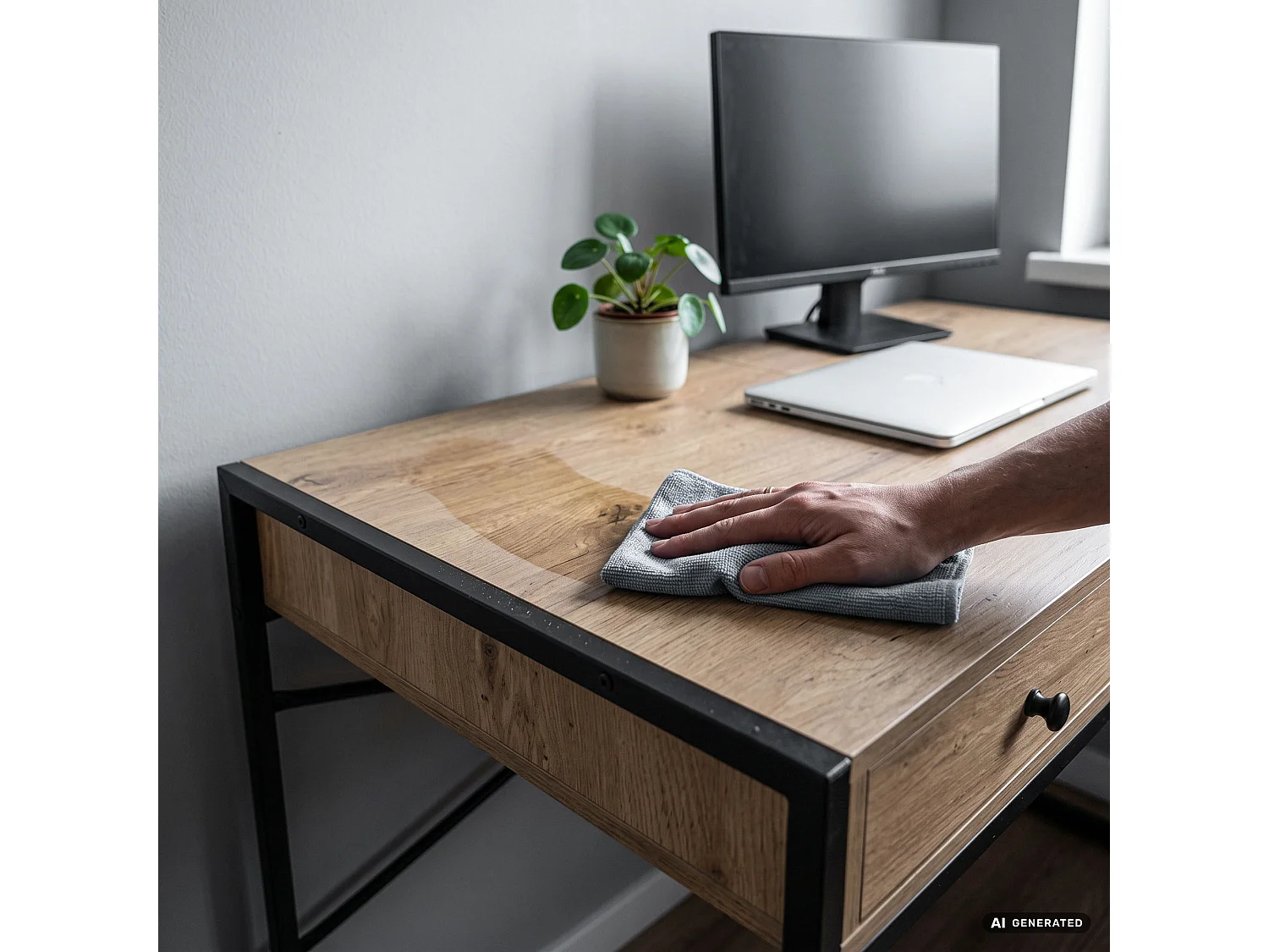 Industrieel computerbureau Artisan eiken ELONIS 123 cm 2 lades 1 plank Zwarte poten