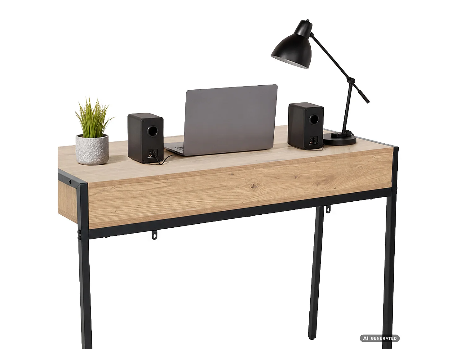 Biurko industrialne komputerowe Dąb Artisan ZENTIA 100 cm 2 szuflady Czarne nogi