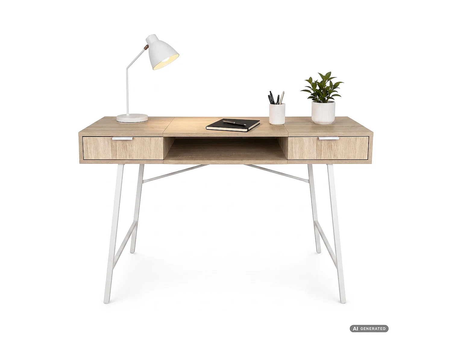 Industrieel computerbureau Sonoma eiken ARDEN 120 cm 2 lades 1 plank Witte poten