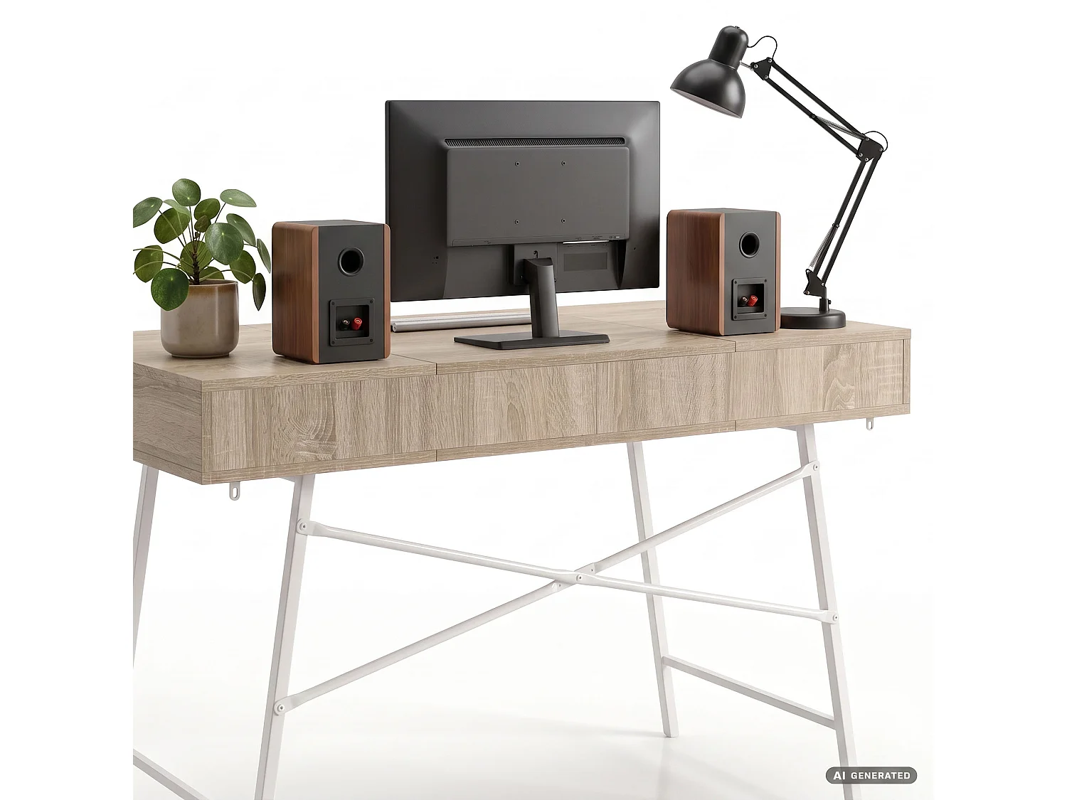 Industrieel computerbureau Sonoma eiken ARDEN 120 cm 2 lades 1 plank Witte poten