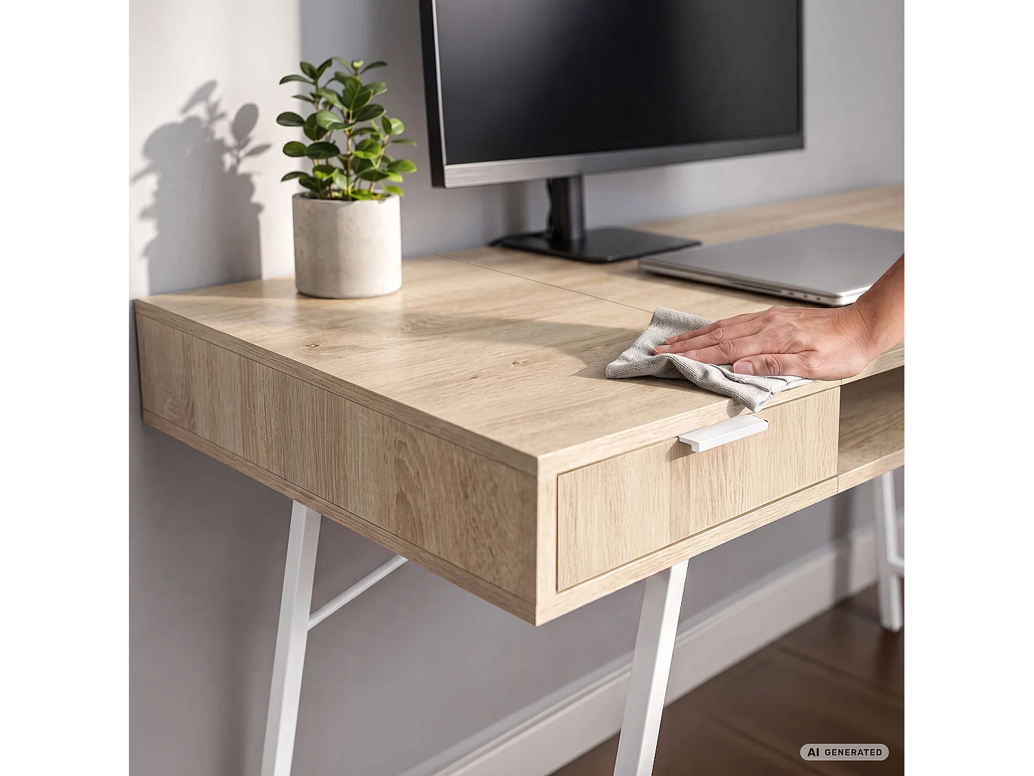 Industrieel computerbureau Sonoma eiken ARDEN 120 cm 2 lades 1 plank Witte poten