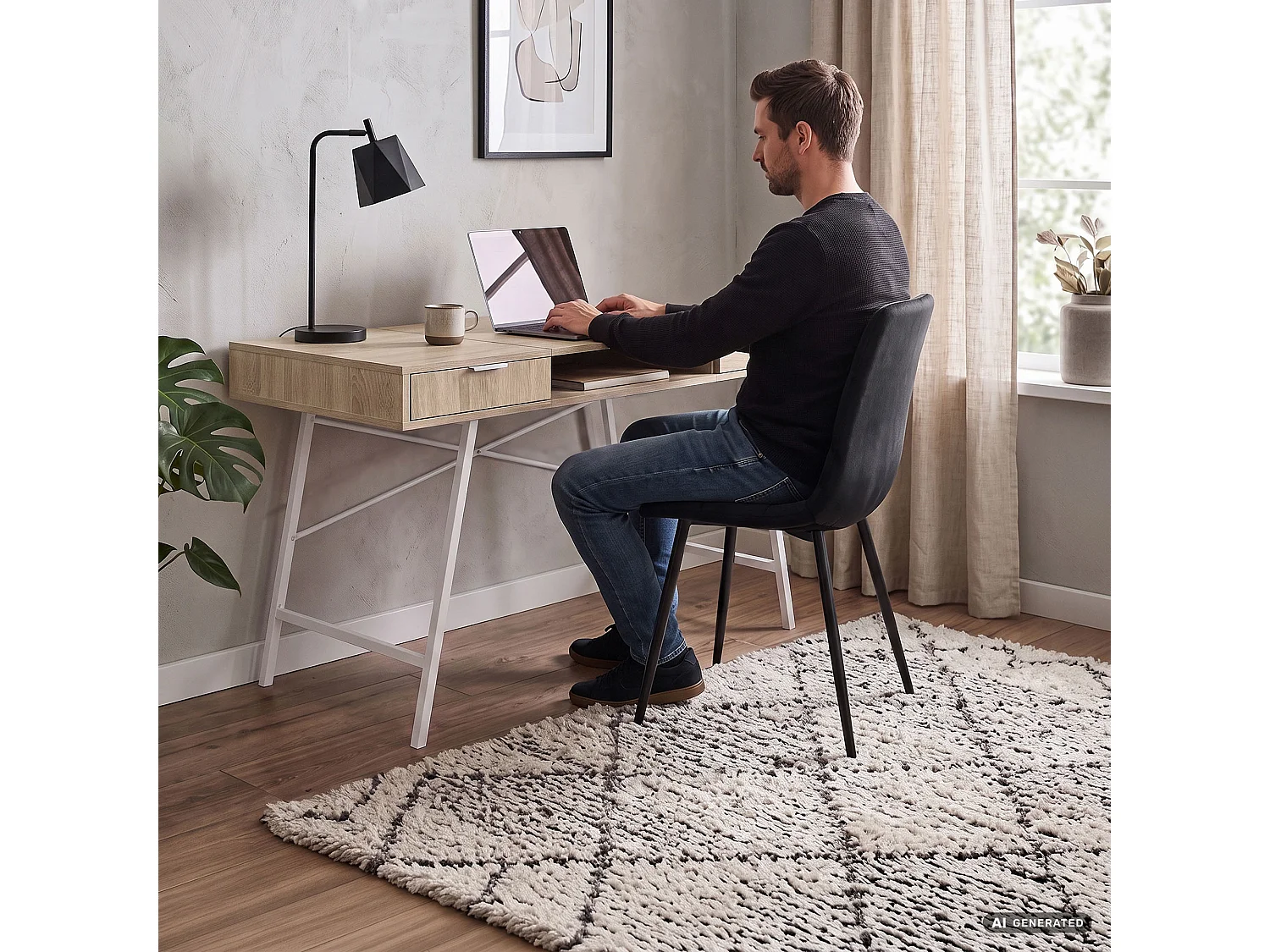 Industrieel computerbureau Sonoma eiken ARDEN 120 cm 2 lades 1 plank Witte poten