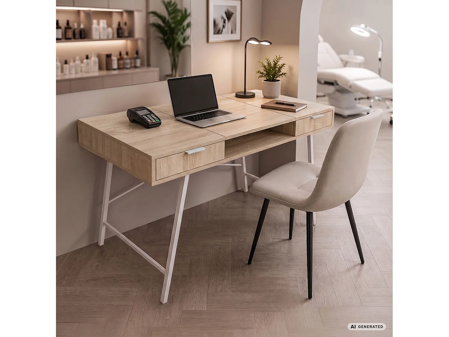 Industrieel computerbureau Sonoma eiken ARDEN 120 cm 2 lades 1 plank Witte poten