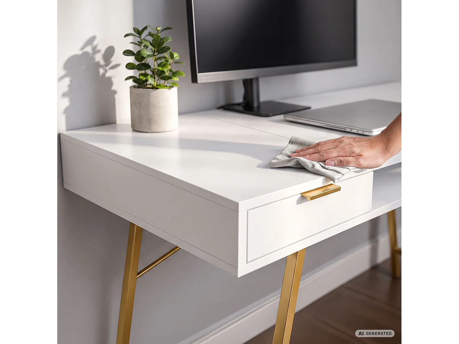Industrieel computerbureau Wit ARDEN 120 cm 2 lades 1 plank Gouden poten