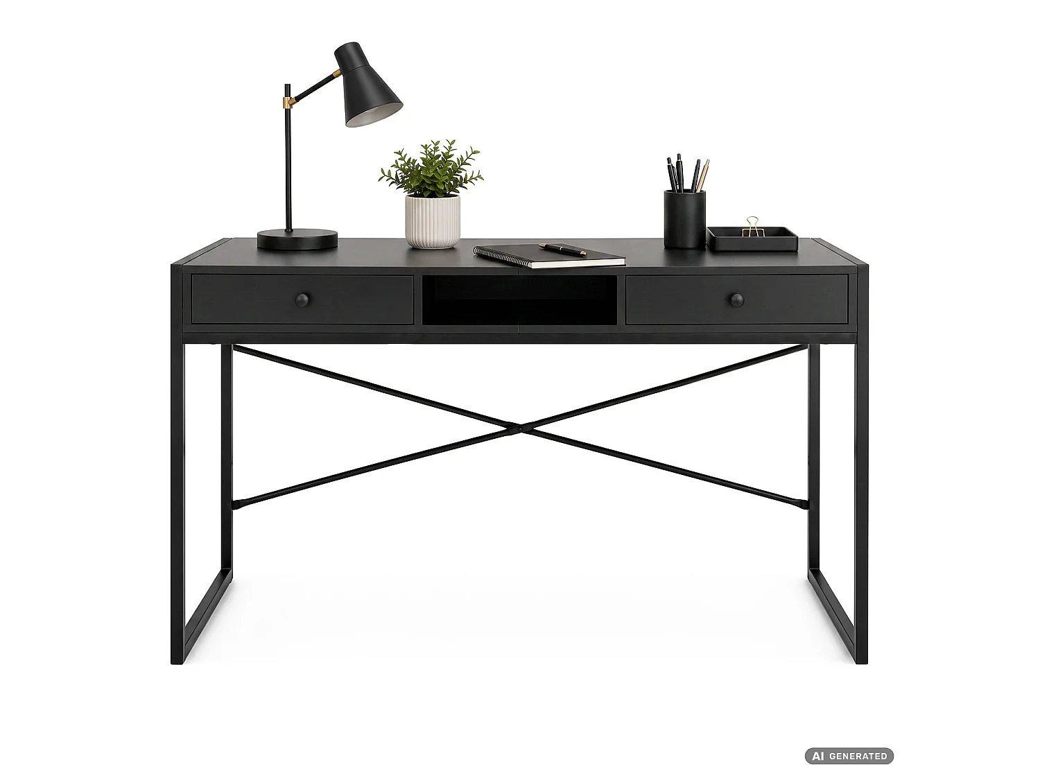 Industrieel computerbureau Zwart ELONIS 123 cm 2 lades 1 plank Zwarte poten