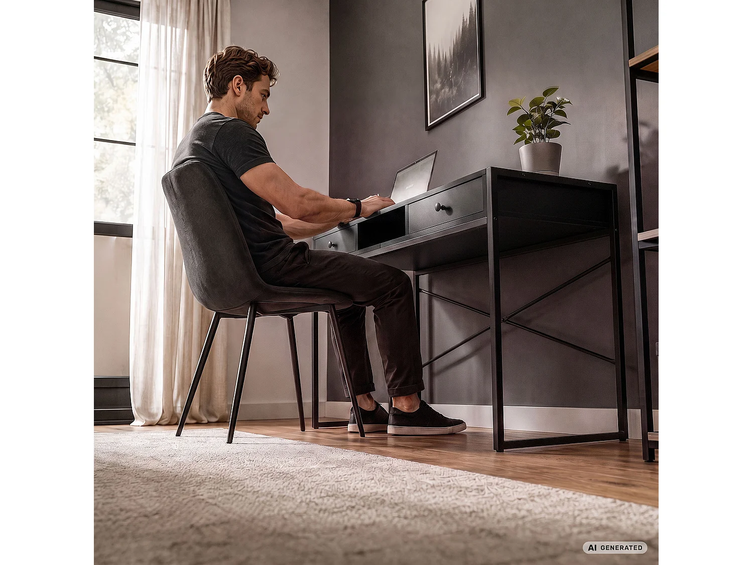 Industrieel computerbureau Zwart ELONIS 123 cm 2 lades 1 plank Zwarte poten