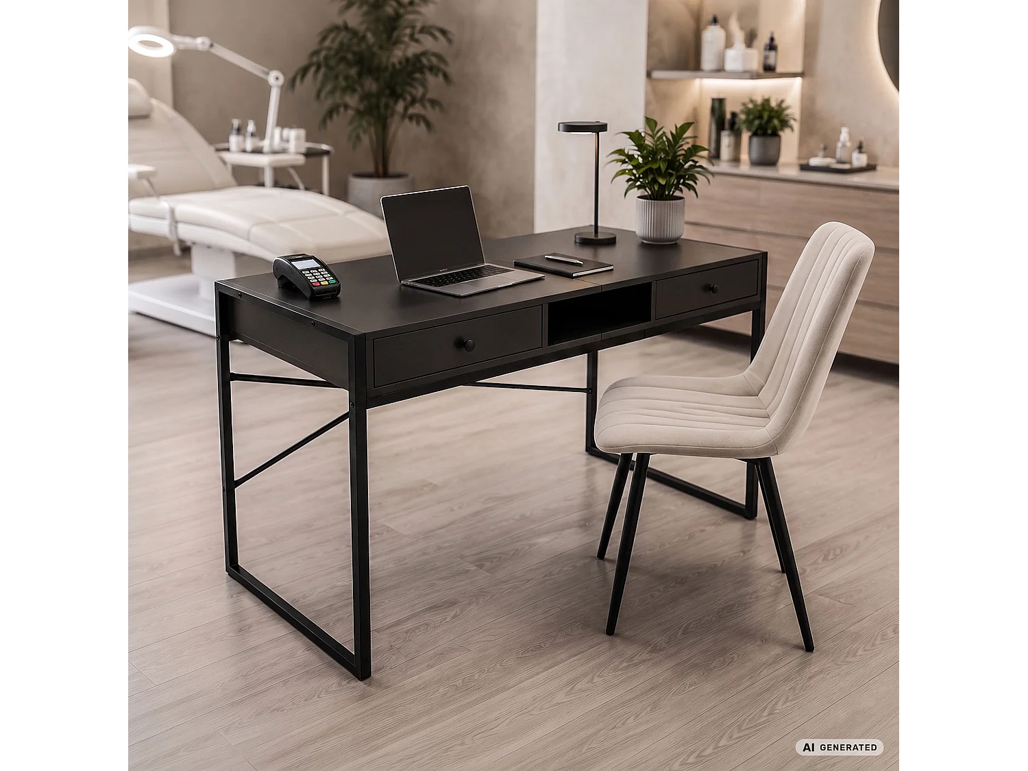 Industrieel computerbureau Zwart ELONIS 123 cm 2 lades 1 plank Zwarte poten